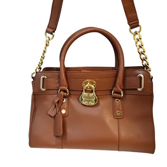 Emma Fox Leather Designer Purse  BROWN w GOLD Chain Strap Fancy Business $200 - Picture 2 of 16